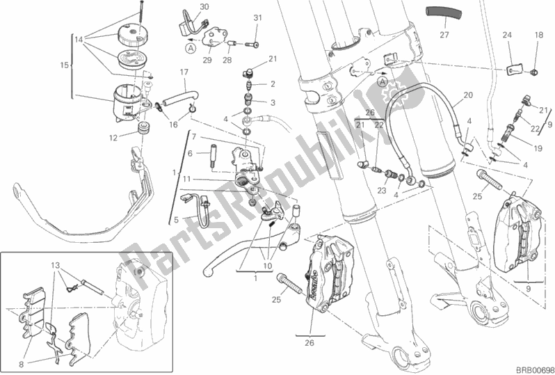 Tutte le parti per il Sistema Frenante Anteriore del Ducati Multistrada 950 S Touring 2019